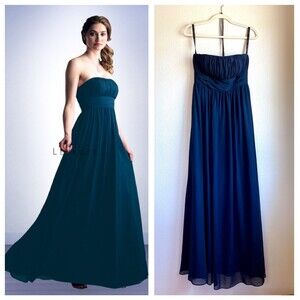 Bill Levkoff Strapless Chiffon Bridesmaid Dress Gown in Navy Style 82955 Size 6